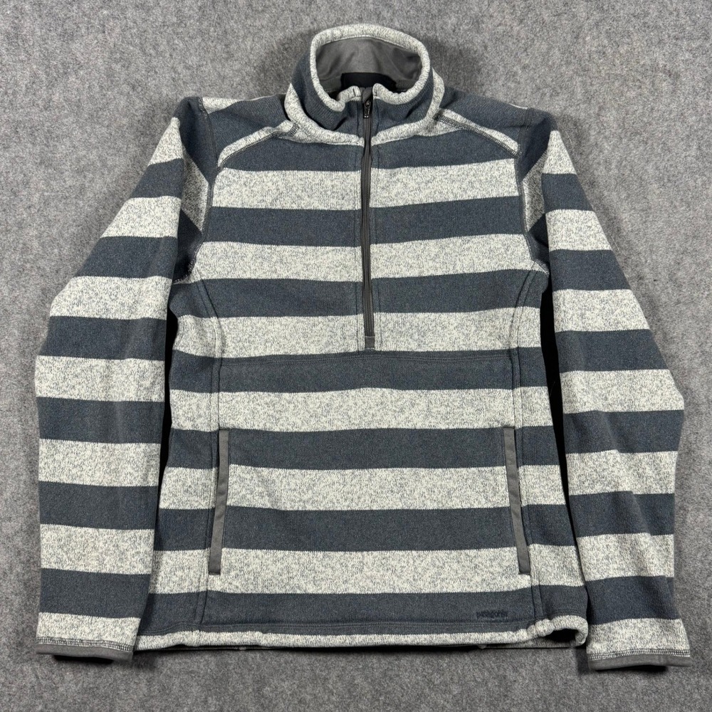 Patagonia Better Sweater Womens M Gray Striped 1/4 Zip Pullover Fleece Jacket
